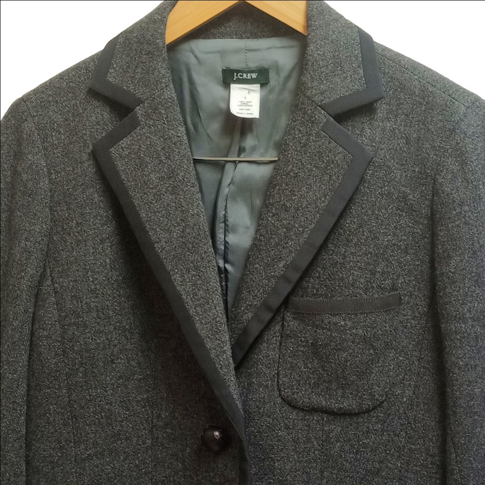 J.CREW DARK CHARCOAL PREPPY SCHOOLBOY WOOL BLAZER WITH BLACK TRIM - Picture 4 of 12